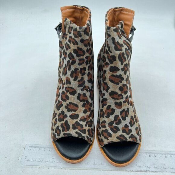 FSJ Leopard Peep Open Toe Cut Out Buckle Ankle Bootie Block Low Heeled Shoe - Picture 3 of 8